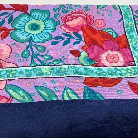 Talbots Teal and Navy Lavender Pink Red  Sketch Blooms Scarf Oblong - Picture 4 of 6